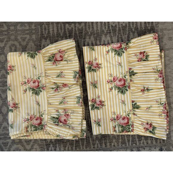 2 Vintage RALPH LAUREN Sophie Brooke Yellow Stripe Ruffled Standard Pillowcases - Picture 4 of 13